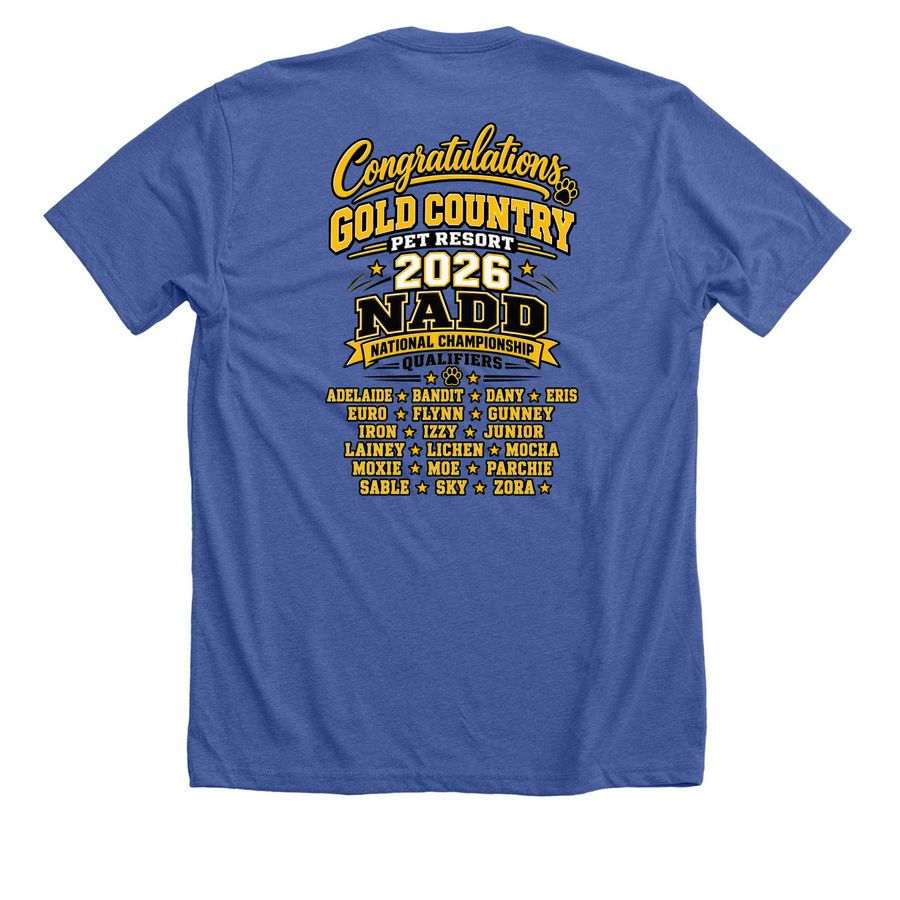 Gold Country's National Qualifiers&nbsp;, a Solid True Royal Premium Unisex Tee (back-view)
