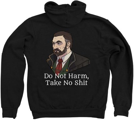 Dr. Lucius Jensen Zip-Up Hoodie, a Black Zip Up Hoodie (back-view)