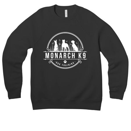 Monarch K9 - White Logo, a Black Premium Raglan Crewneck Sweatshirt