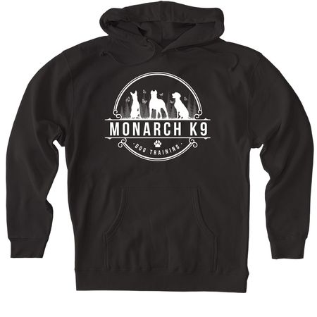 Monarch K9 - White Logo, a Black Heavyweight Pullover Hoodie