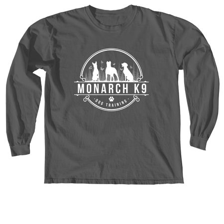 Monarch K9 - White Logo, a Pepper Comfort Colors Long Sleeve Tee