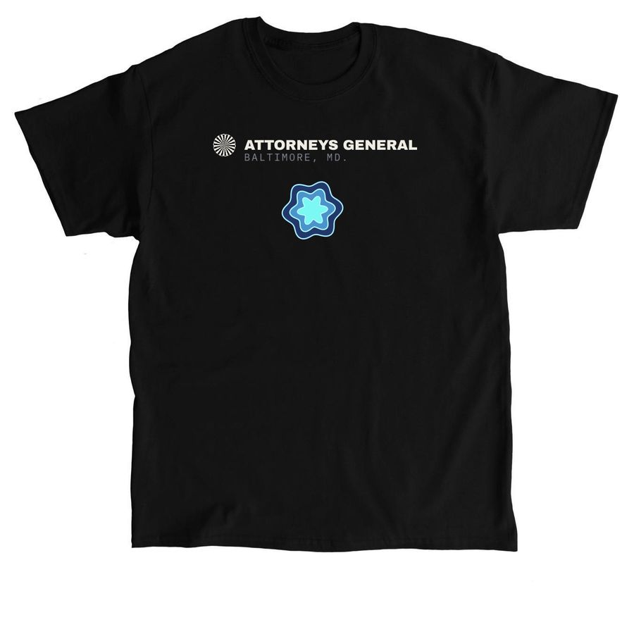 Attorneys General Light Blue black tee, front