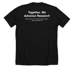 AM68 Together, We Advance Research, a Solid Black Blend Premium Unisex Tee (back-view)