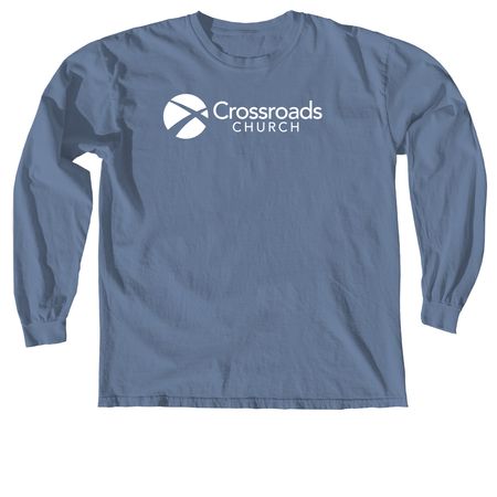 Crossroads Church Logo, a Blue Jean Comfort Colors Long Sleeve Tee