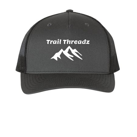 Trail Threadz hat, a Charcoal/ Black Printed Five-Panel Trucker Cap