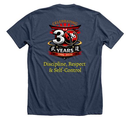 BKMA 30th Anniversary, a Heather Navy Premium Unisex Tee (back-view)