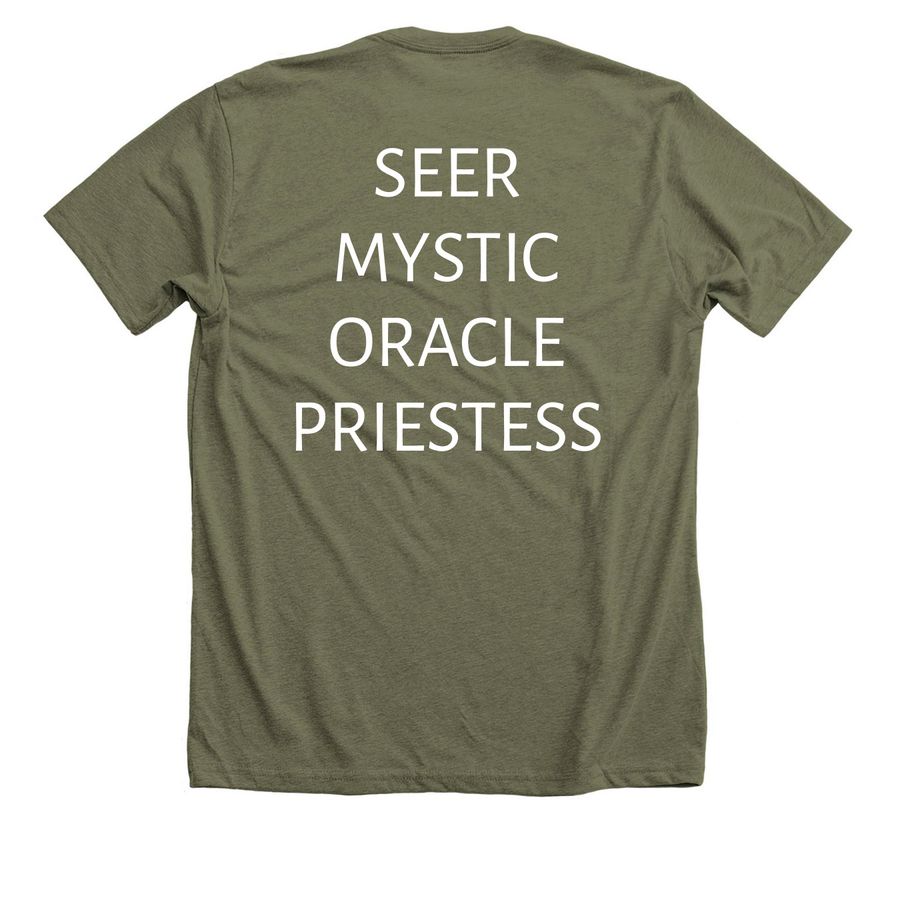 Summer of Seeing, a Heather Olive Premium Unisex Tee (back-view)