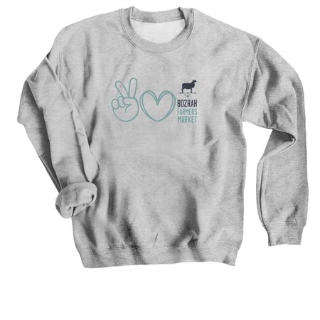 Peace, Love, BFM, a Sport Grey Crewneck Sweatshirt