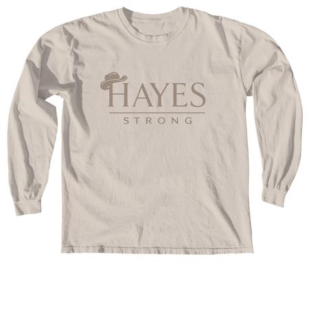 Light colored adult/youth with taupe writing., a Ivory Comfort Colors Long Sleeve Tee