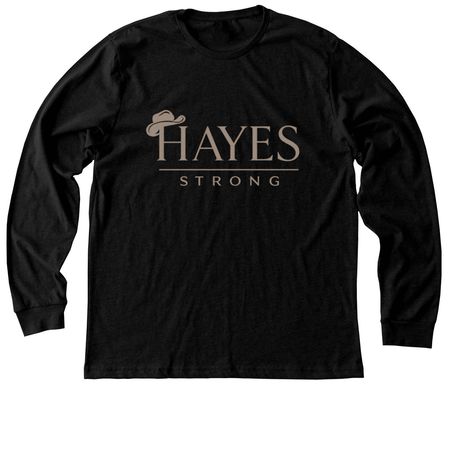 Light colored adult/youth with taupe writing., a Black Heather Premium Long Sleeve Tee