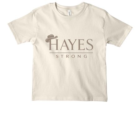 Light colored adult/youth with taupe writing., a Natural Youth Heavyweight Tee