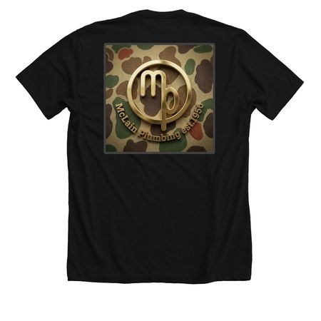 McLain Plumbing-Back Forty Camo, a Solid Black Blend Premium Unisex Tee (back-view)