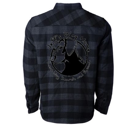 JWH Logo Flannel, a Charcoal Heather/ Black Unisex Flannel Shirt (back-view)