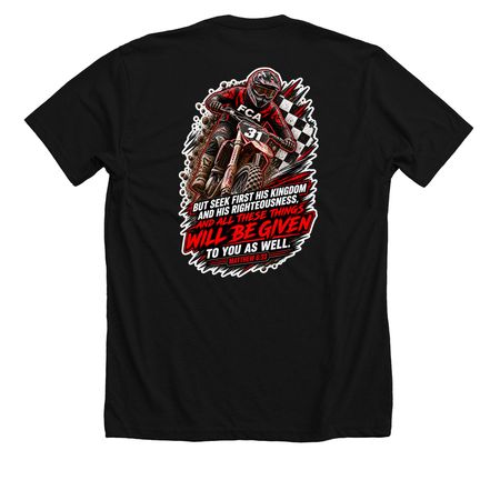 Kingdom First. Full Throttle., a Solid Black Blend Premium Unisex Tee (back-view)