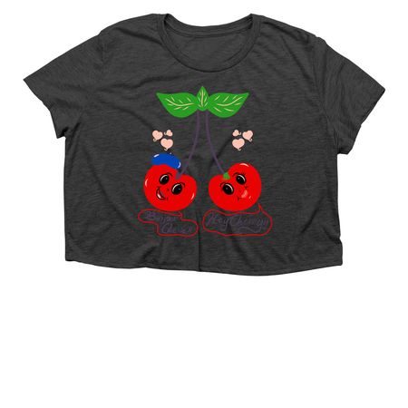 CHERRY CHERIE LOVE, a Dark Grey Heather Women?s Flowy Cropped Tee