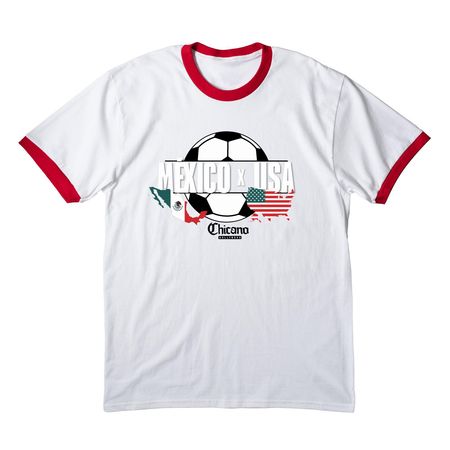 Chicano World Cup Fan&nbsp;, a White/ Red Cotton Ringer Tee