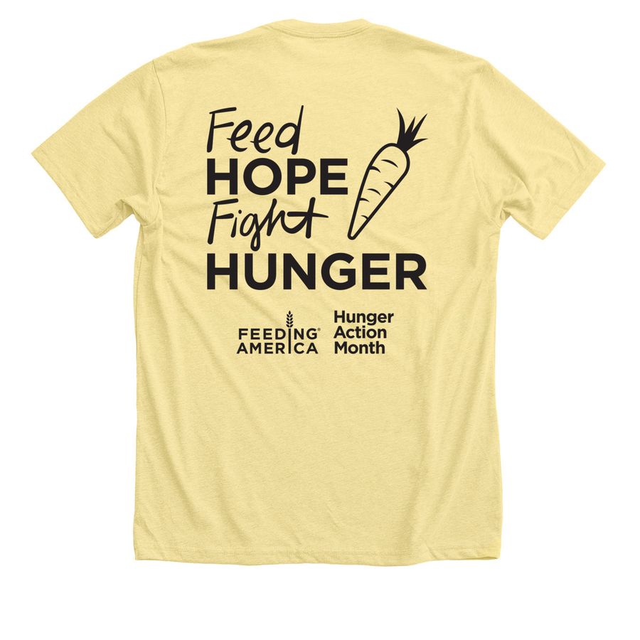 Hunger Action Month, a Heather Yellow Gold Premium Unisex Tee (back-view)