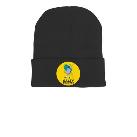 Salty Beaches Beanie, a Black Printed Cuffed Beanie