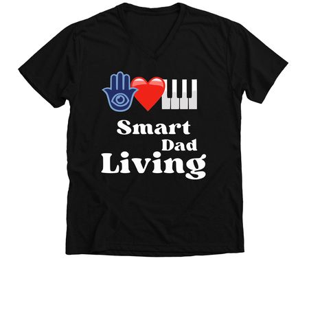 Eye Heart Piano Smart Dad Living Emoji Logo, a Solid Black Blend Premium V-Neck Tee