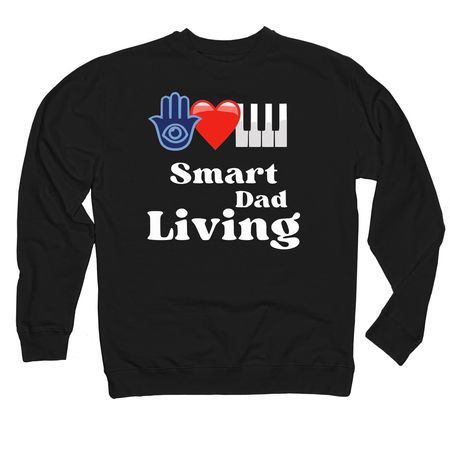 Eye Heart Piano Smart Dad Living Emoji Logo, a Black Midweight Crewneck Sweatshirt