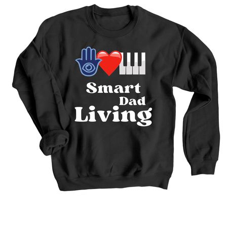 Eye Heart Piano Smart Dad Living Emoji Logo, a Black Crewneck Sweatshirt