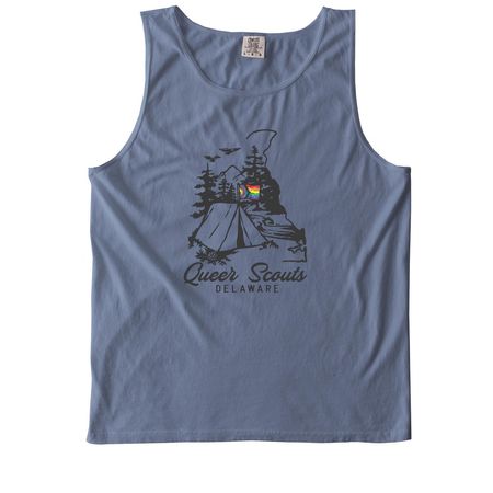 CampOUT Logo, a Blue Jean Comfort Colors Tank Top