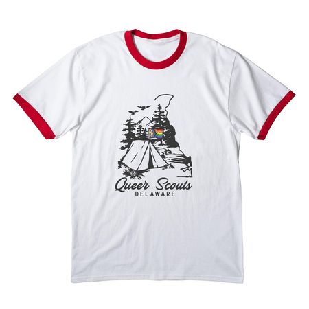 CampOUT Logo, a White/ Red Cotton Ringer Tee