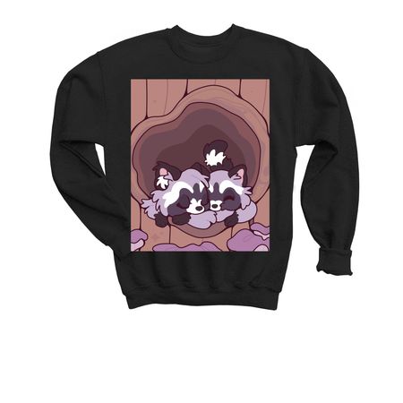 Autumn Raccoon Snuggle, a Black Youth Crewneck Sweatshirt