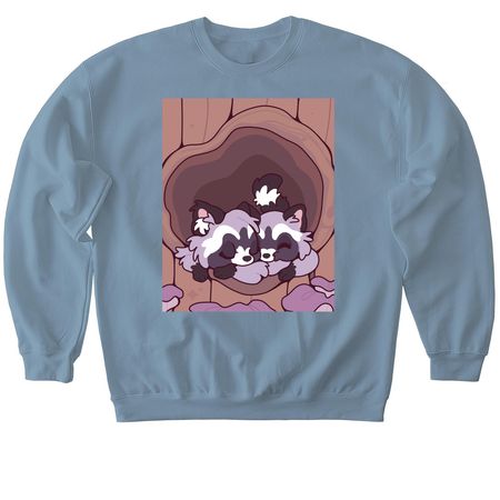 Autumn Raccoon Snuggle, a Stone Blue Softstyle Crewneck Sweatshirt