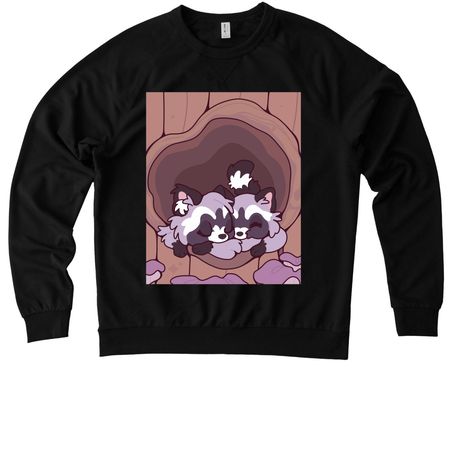 Autumn Raccoon Snuggle, a Deep Black Allmade Organic French Terry Crewneck Sweatshirt