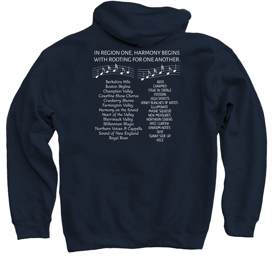 Region One Love, a Navy Pullover Hoodie (back-view)