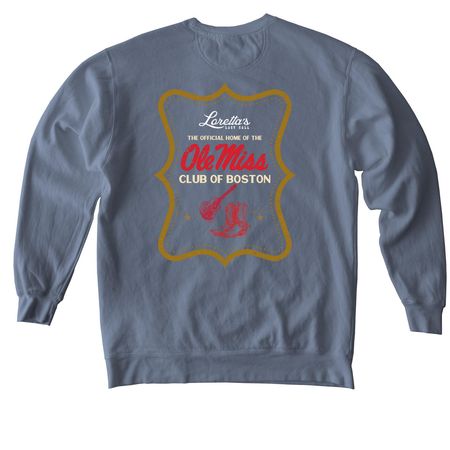 Ole Miss Club of Boston x Loretta's - Blue, a Blue Jean Comfort Colors Crewneck Sweatshirt (back-view)