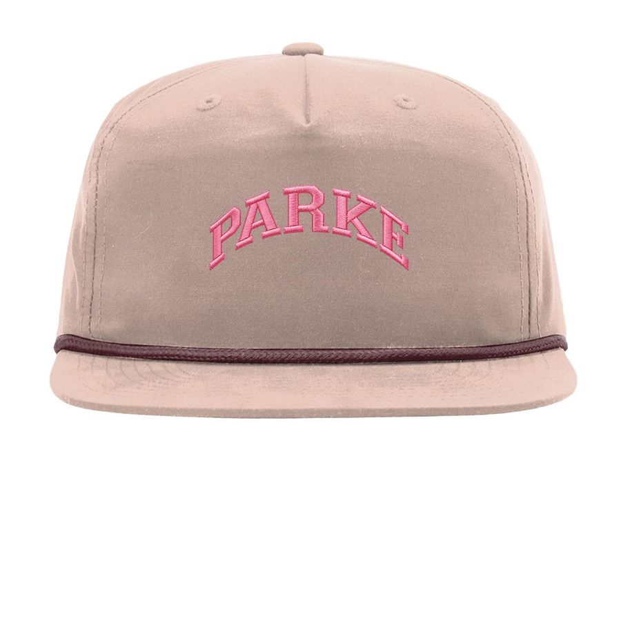 Parke Breast Cancer Hat, a Pale Peach/ Maroon Printed Umpqua Snapback Cap