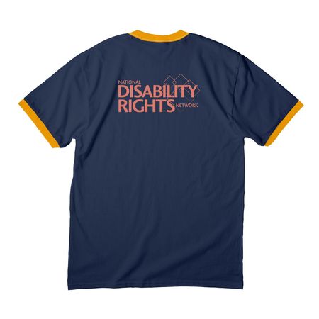Abolish Ableism, a Navy/ Gold Cotton Ringer Tee (back-view)