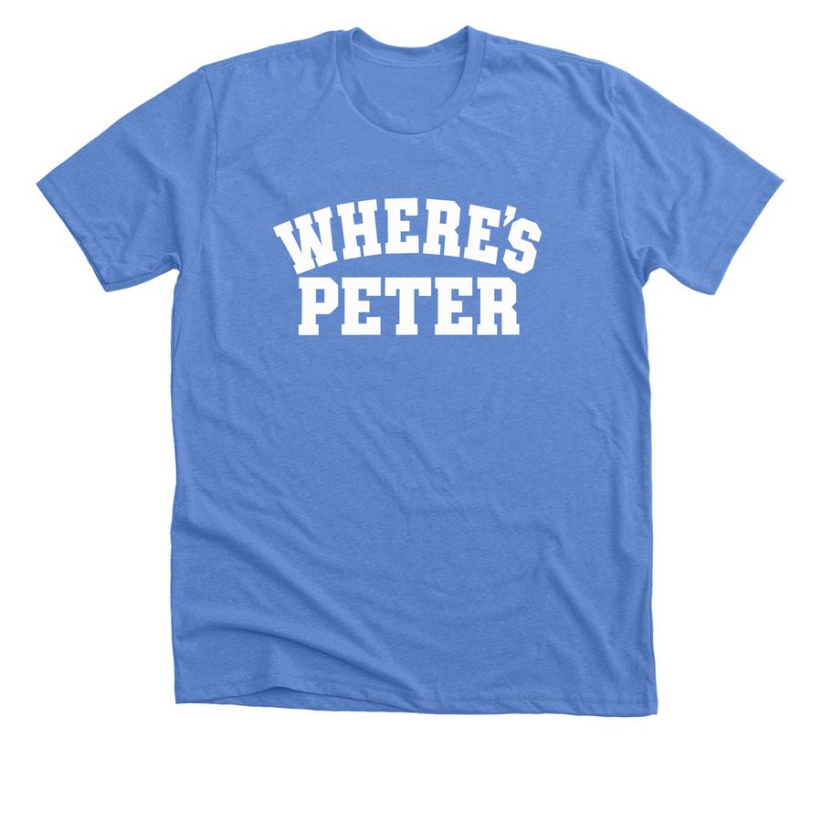 Where's Peter Fan Club Merch, a Heather Columbia Blue Premium Unisex Tee
