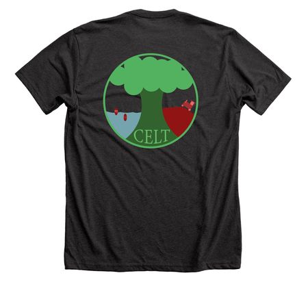 CELT - Mia, a Dark Grey Heather Premium Unisex Tee (back-view)