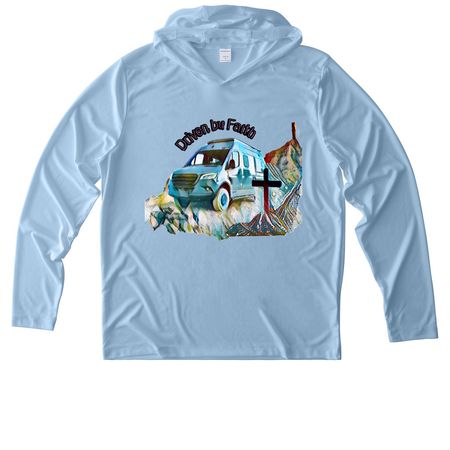 Driven by Faith Hooded Pullover, a Light Blue UV Performance Long Sleeve Hoodie