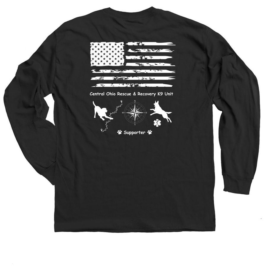 K9 Search & Rescue Flag Shirt, a Black Classic Long Sleeve Tee (back-view)