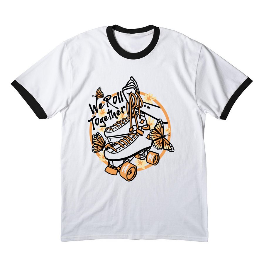 We Roll Together&nbsp;, a White/ Jet Black Cotton Ringer Tee