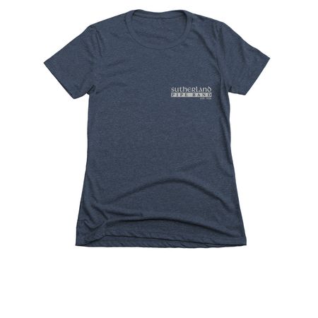 Sutherland 90th - Back Print Tops, a Midnight Navy Women's Slim Fit Tee
