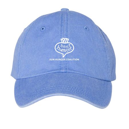 Hunger Coalition Beet Hunger Hat, a Periwinkle Printed Pigment Dye Baseball Cap