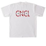 CNCL'd in April, a White Heavyweight Garment Dye Tee (back-view)