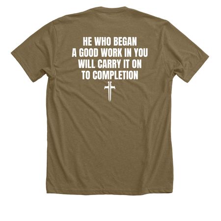 Unfinished, a Heather Olive Premium Unisex Tee (back-view)