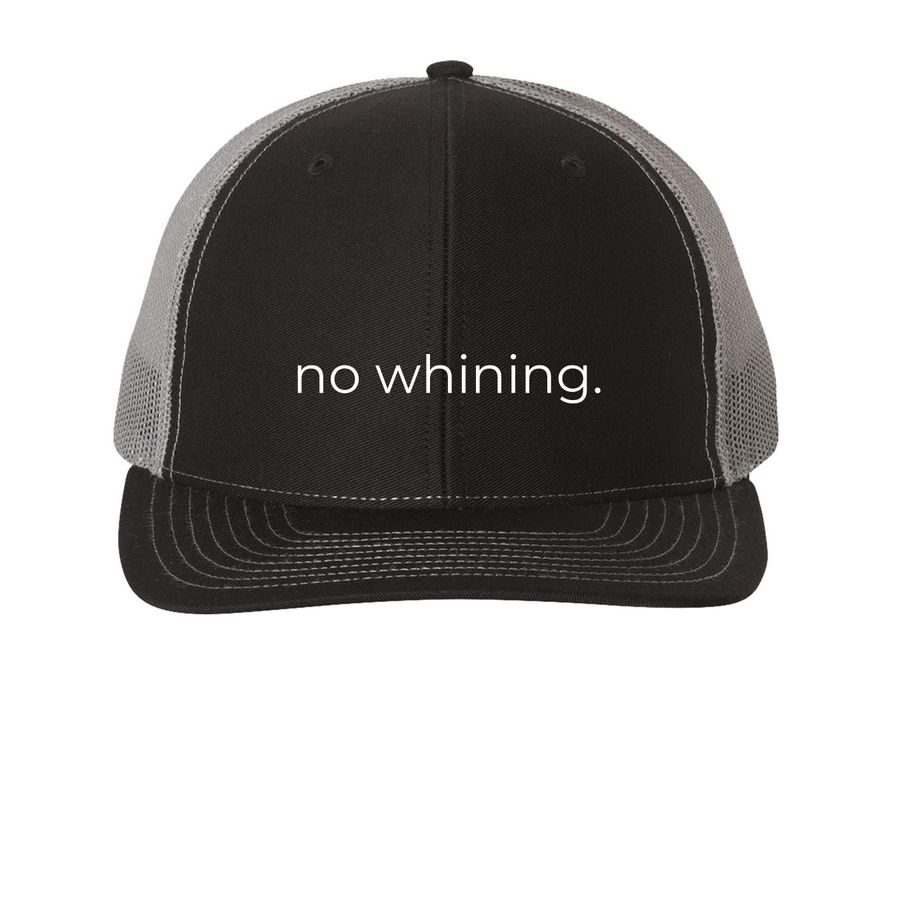 No whining hats, a Black/ Charcoal Printed Snapback Trucker Cap