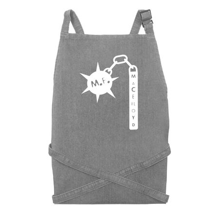 WHITE LOGO APRON, a Grey Denim Recycled Denim Bib Apron