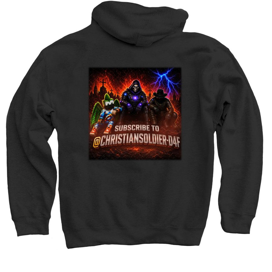 My gaming Channel Hoodie, a Black Pullover Hoodie (back-view)