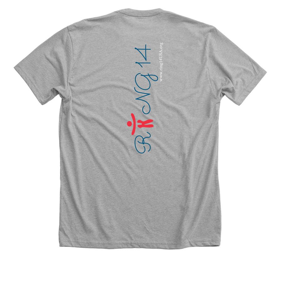 Support Ring14!, a Athletic Heather Premium Unisex Tee (back-view)