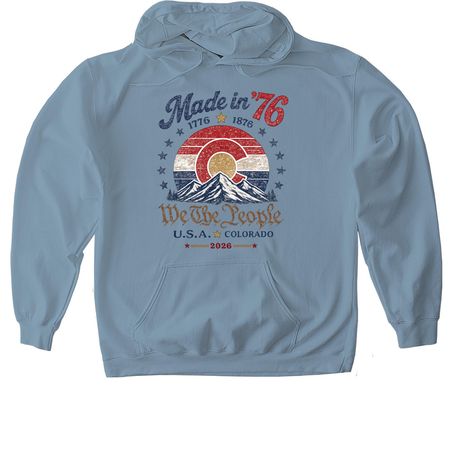 LE Made in '76 150th Anniversary Tee, a Stone Blue Gildan Softstyle Pullover Hoodie