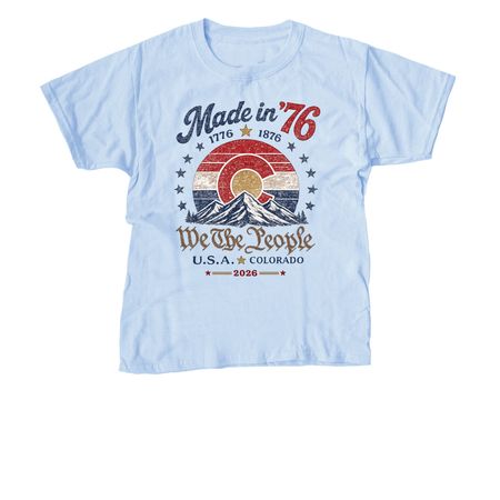 LE Made in '76 150th Anniversary Tee, a Light Blue Youth Unisex Tee