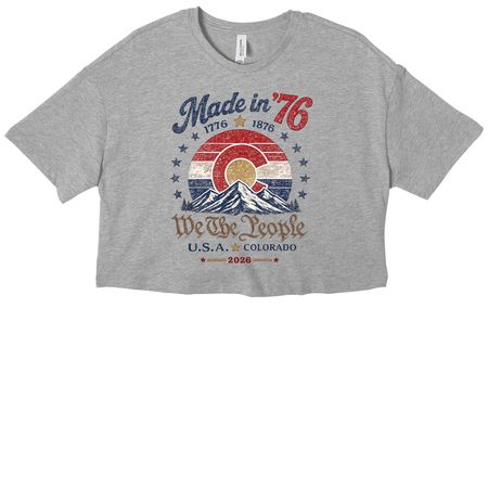 LE Made in '76 150th Anniversary Tee, a Athletic Heather Women?s Cropped Cotton Tee